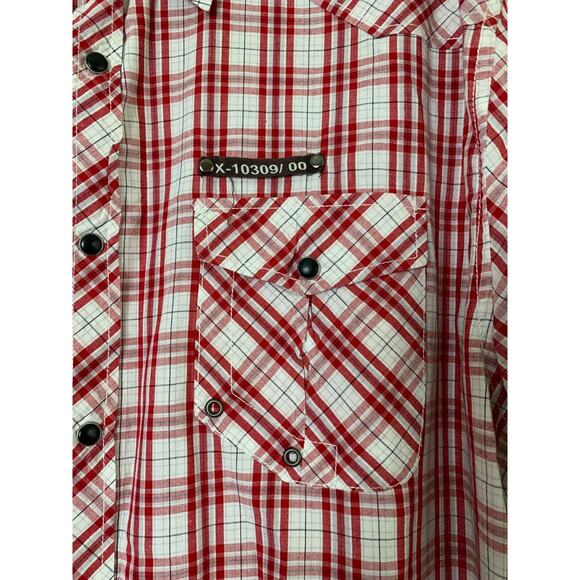 Urban Behavior Mens XXL Plaid Pearl Snap Slim Fit Long Sleeve Shirt Western - Picture 2 of 13